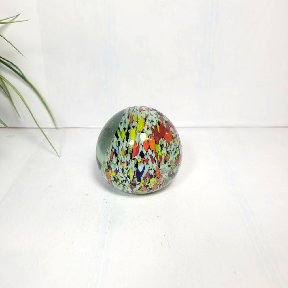 Vintage Confetti Art Glass Paperweight Hand Blown Multicolor Splatter Ball